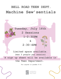 Teen Program- Machine Sew'sentials @ Bell Road Library Teen Activity Room | Newburgh | Indiana | United States