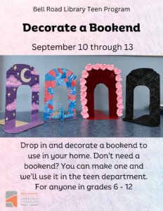 Teen Program- Decorate a Bookend @ Bell Road Library Teen Activity Room | Newburgh | Indiana | United States